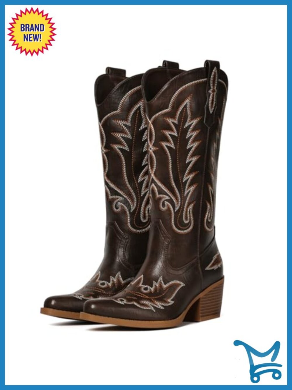 Western Cowboy Boots for Women Mid Calf Snip Toe Faux Leather